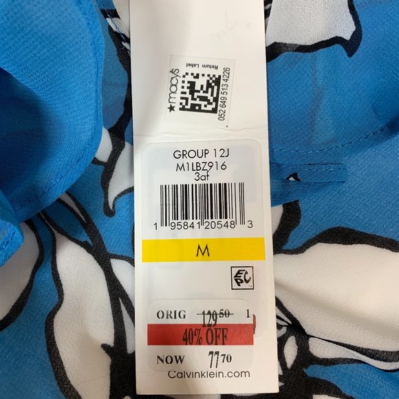 Calvin Klein Womens Floral Printed Chiffon Faux Wrap Dress Blue Size M NWT - Picture 7 of 13